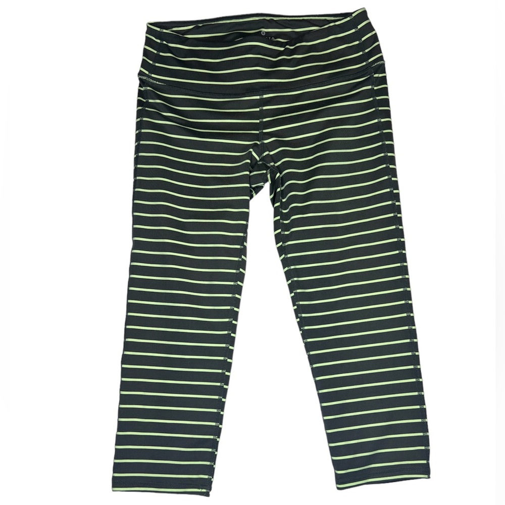 Athleta women’s chaturanga capri leggings - Medium - dark green with stripes